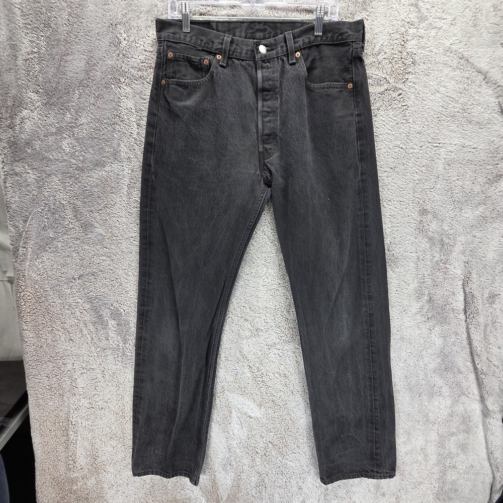 Vintage Levis 501 Jeans Mens Black Made In USA Button Fly Straight Fits 33x30